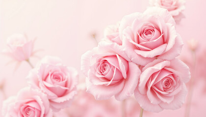 Abstract blush pink roses in bloom with delicate petals on a soft watercolor background