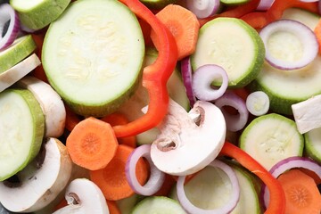 Mix of fresh vegetables and mushrooms, closeup