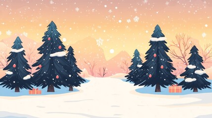Fototapeta premium Fir trees in a serene snowy winter landscape