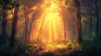 Fototapeta premium Magical sunlit forest path.