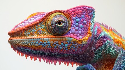Colorful Chameleon Displaying Vibrant Scales in Close-Up View Showcasing Intricate Details and Unique Patterns Found in Nature