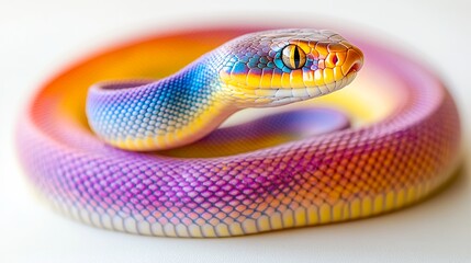 Colorful Snake Coiled Gracefully With Vibrant Patterns on Its Scales, Showcasing Vivid Hues and Intricate Design