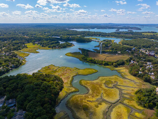 Obraz premium Weir River is a short estuary to Hingham Bay between Hull and Hingham, Massachusetts MA, USA. 