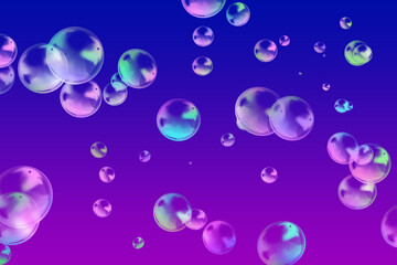 Abstract texture background. Colorful bubbles on dark shade vibrant purple color gradient backdrop. Vintage aesthetic vibrant color.