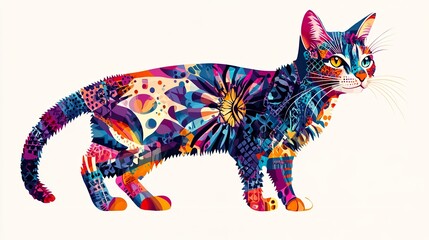 Colorful Artistic Representation of a Cat in a Vibrant and Detailed Design Showcasing Various Patterns and Hues