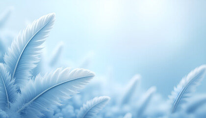 Naklejka premium Background with airy blue and white feathers styled for delicate weightlessness