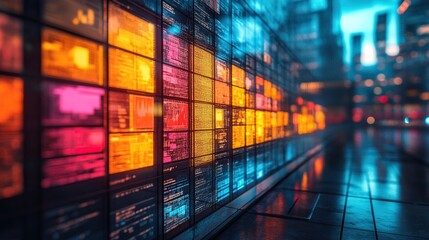 Fototapeta premium Neon City Data Stream: A Futuristic Digital Wall