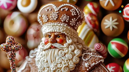 Intricately decorated gingerbread santa claus with festive details for happy st. nicholas day, ai