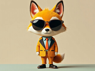 Funny fox character wearing a suit and sunglasses with nostalgic vintage whimsical theme