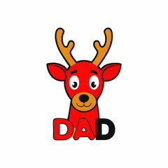 cute deer head vector illustration with text Dad with white background 