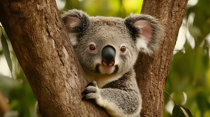 Obraz premium A curious koala looking out of a tree