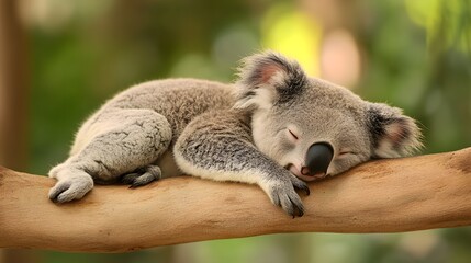 Obraz premium A cute koala bear sleeping on a branch
