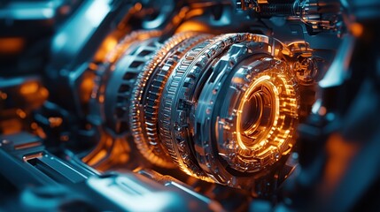 Intricate Glowing Engine Mechanism: A Futuristic Technological Marvel