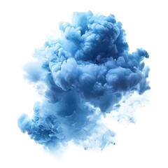 Fototapeta premium Single blue cloud isolated on white background and texture. Ink spot or cigarette smoke cloud, Rorschach test. Brush cloud black background.