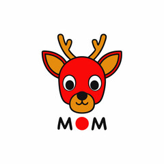 cute deer head vector illustration with text mom with white background 