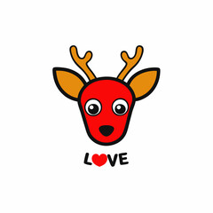 cute deer head vector illustration with text love with white background 