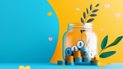 Financial Protection and Savings Growth Concept with Emergency Fund Jar - Flat Design Illustration