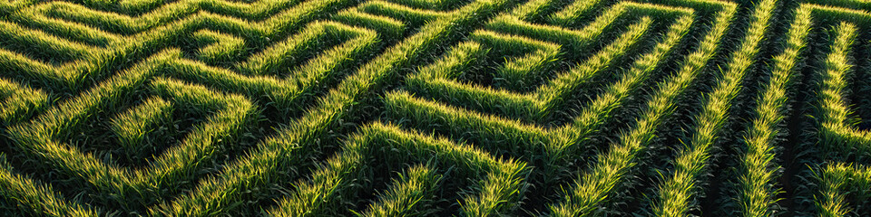 An aerial view of a maze-like pattern in a cornfield.
