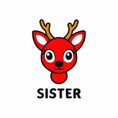 cute deer head vector illustration with text sister with white background 