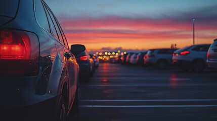 Sunset Parking Lot: Cars Silhouetted Against a Vibrant Sky