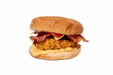 Crispy chicken burger with bacon and cheese