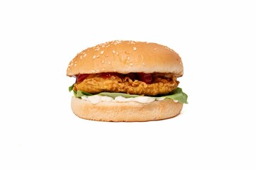 Crispy chicken burger close-up