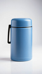 Obraz premium Blue thermo flask on a white background Generative AI