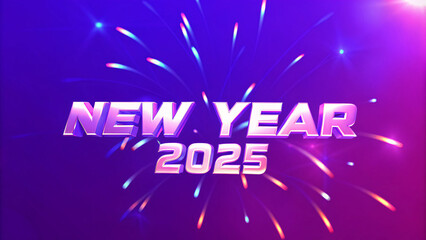 Dynamic vector design of New Year 2025 celebration, featuring fireworks, bold typography, and shimmering metallic gradients, ideal for event promotions and posters