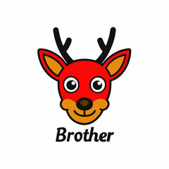 cute deer head vector illustration with text Brother with white background 