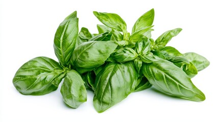 Fototapeta premium A bunch of fresh basil with its fragrant green leaves and aromatic scent, Each leaf's rich flavor and culinary versatility captured with precision