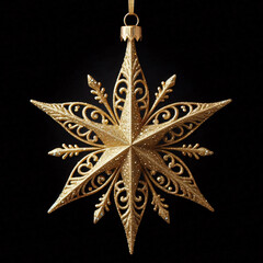 A sparkling gold star ornament, perfect for adding a touch of festive elegance to your Christmas tree