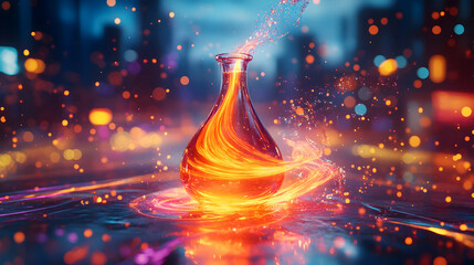 Fiery Liquid in Glass Bottle 3D Illustration