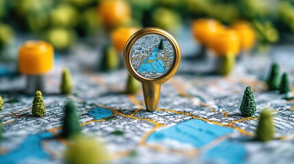 Magnifying Glass on City Map: Exploring Urban Landscapes