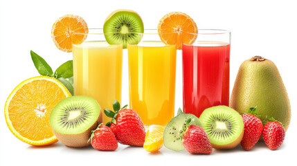  "Vibrant Refreshment: A Set of Fresh Juices and Fruits"