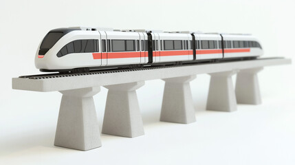 Modern High Speed Train on Elevated Track  Urban Transit System  Railway Bridge