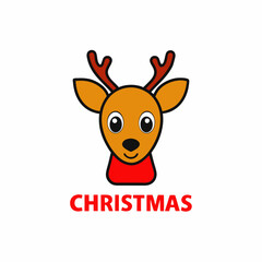 cute deer head vector illustration with text Christmas with white background 