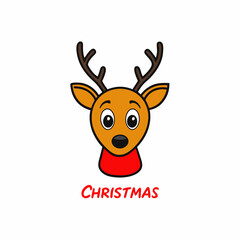 cute deer head vector illustration with text Christmas with white background 