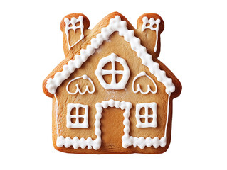 gingerbread house shaped cookie isolated on transparent background