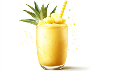 Refreshing Pineapple Smoothie Drink  Tropical Summer Beverage  Yellow Fruit Juice