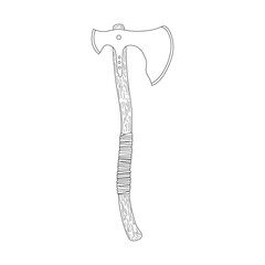 Hand drawn kids drawing medieval axe cartoon isolated