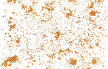 Pile brown unrefined sugar, muscovado isolated on white, top view