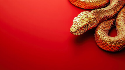 Obraz premium Happy Chinese New Year. Snake zodiac, Golden snake on red background, banner, copy space for text