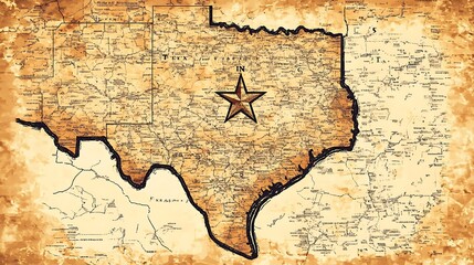 Vintage-inspired Texas map created with authentic stamp design elements image