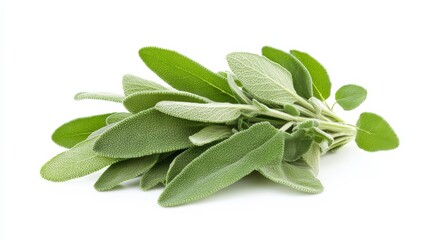 A bunch of fresh sage leaves with their velvety texture and earthy aroma, Each leaf's robust flavor and culinary versatility captured with precision