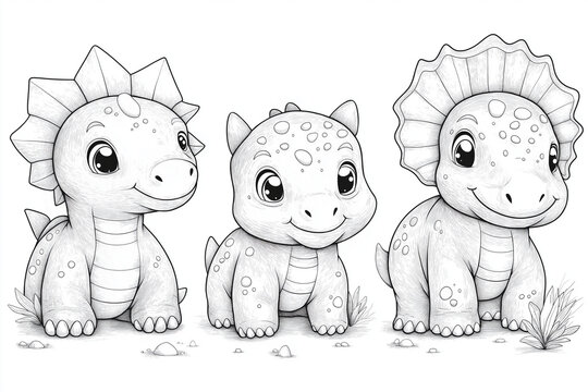 dinosaures illustration, coloriage enfant, &agrave; imprimer, noir et blanc, activit&eacute;, dessin, mignon, tout-petits, adorable, joli, fun, loisir