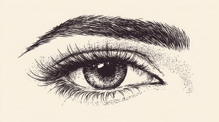 Fototapeta premium Hand-drawn luxurious eye illustration with eyebrows and lashes for business card design