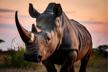 Fototapeta premium Majestic Black Rhino Against a Sunset Sky