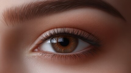 Fototapeta premium Macro of female eye with defined brows, clean skin.