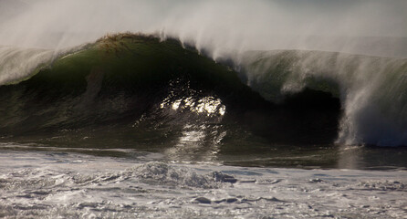 Ocean wave beginning to roll and crash