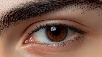 Obraz premium Macro shot of brown adult male eye with eyelashes and eyebrow.